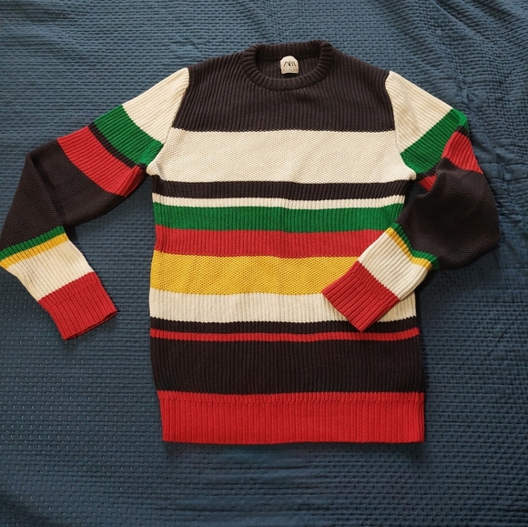 Zara Men's Colorful Striped Crewneck Sweater - Picture 1 of 3